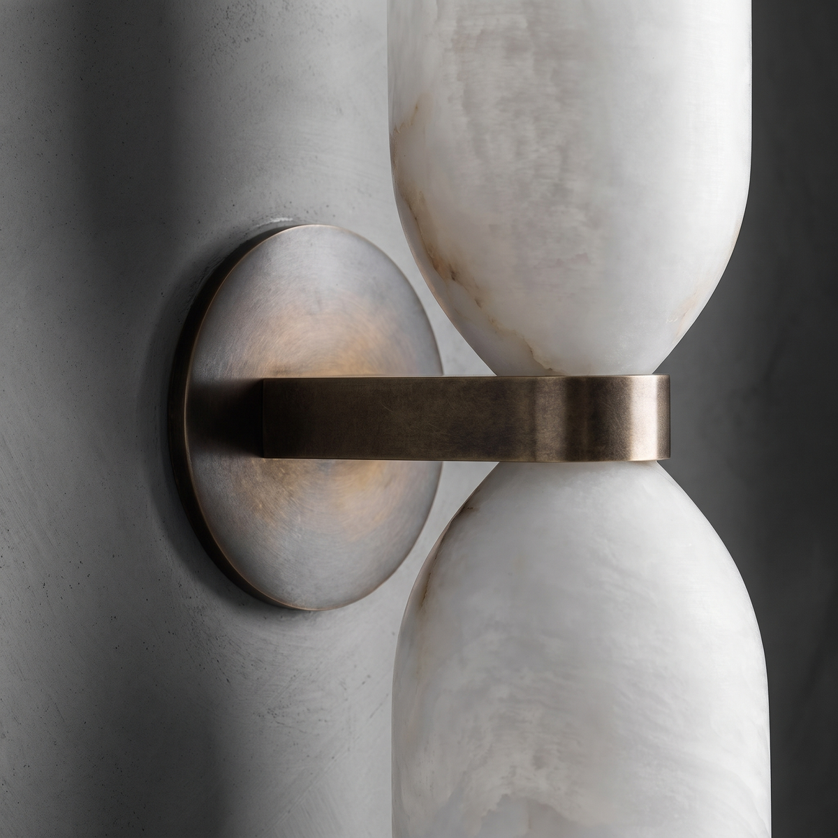 Bronze center mount detail of AX853 double alabaster wall sconce