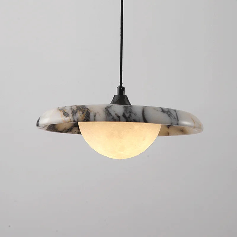 Pendant light with marble design on a gray background