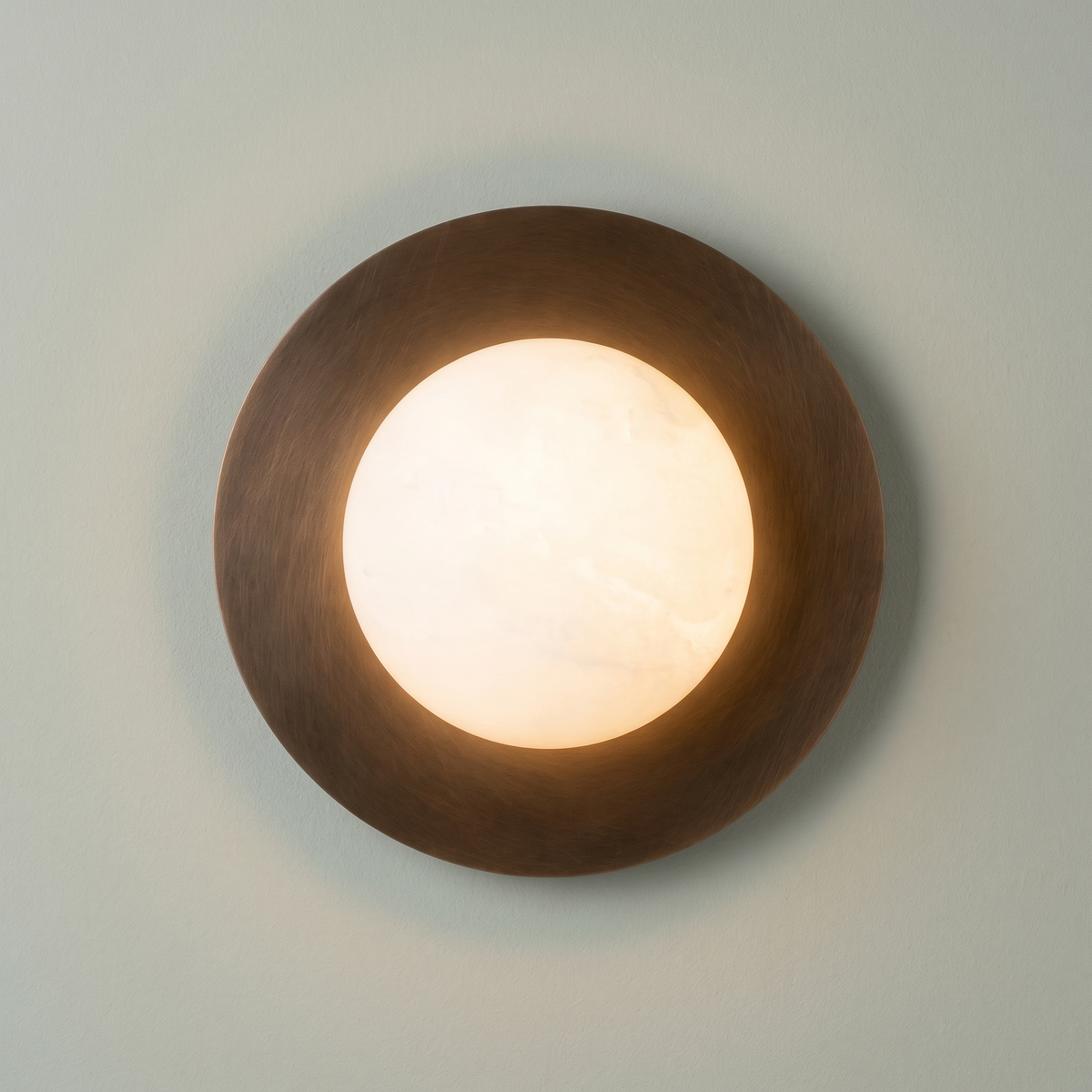 AX174 alabaster globe wall sconce glowing warm, LED wall sconce for bedside, hallway or bathroom